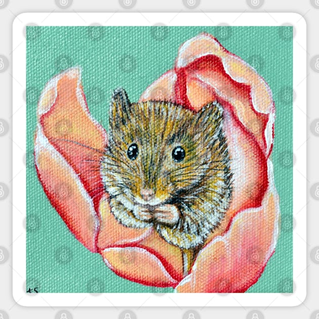 Mouse in a Tulip Painting Sticker by ArtbyKirstenSneath